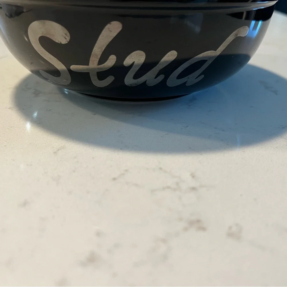 “Stud” black ceramic dog bowl